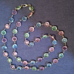 3 for💲25🌟flat disc circle plastic stone PASTEL COLORS necklace silver-tone